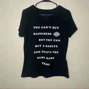 Harley-Davidson® Women's Can't Buy Happiness V-Neck Tee, Black  Sz L